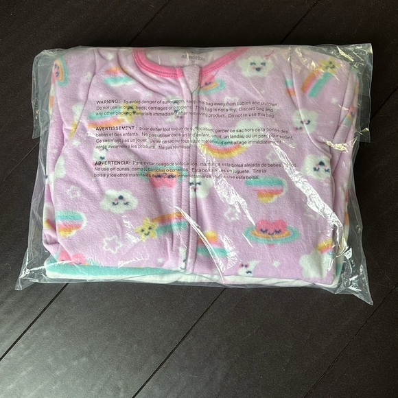 NWT 2 Absorba girls fleece zipper footie pajamas size 3T rainbow & star print - Picture 2 of 2